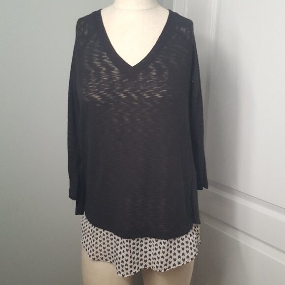 Red Camel Black Knit Sheer Split Back Top - Picture 1 of 5